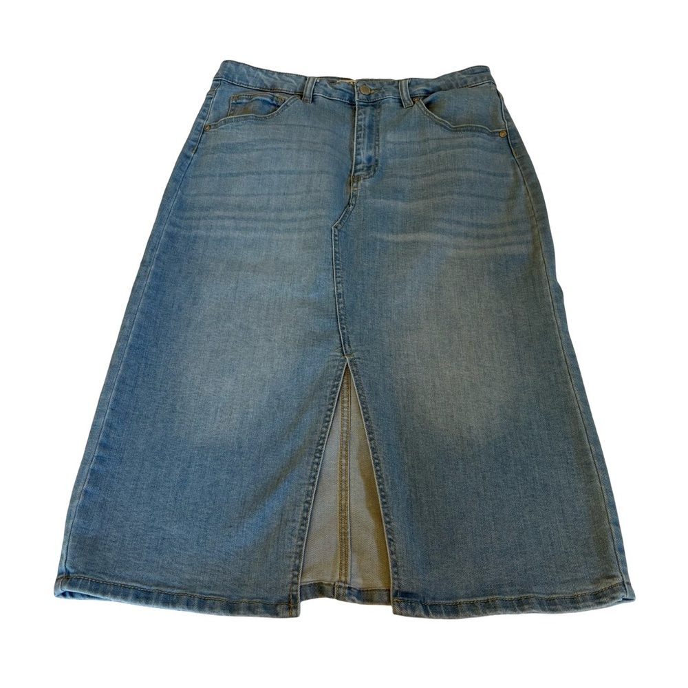 Denim A-Line Midi Stretch Skirt Size 10 Great Pre-Loved Condition - Picture 9 of 11